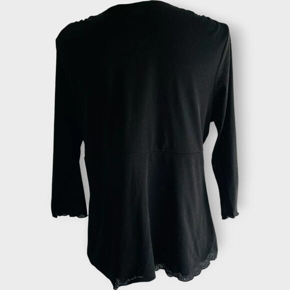 J. Jill Blouse V Neck Faux Wrap Lettuce Edge Black Size XL Petite Solid Crepe - Picture 3 of 9